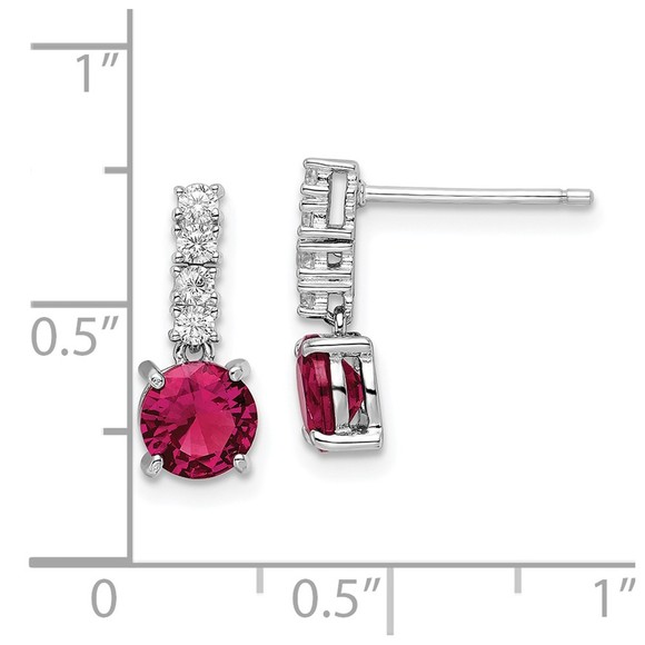 925 Sterling Silver  Created Ruby (July Birthstone) & CZ Post Dangle Earrings - Picture 4 of 4